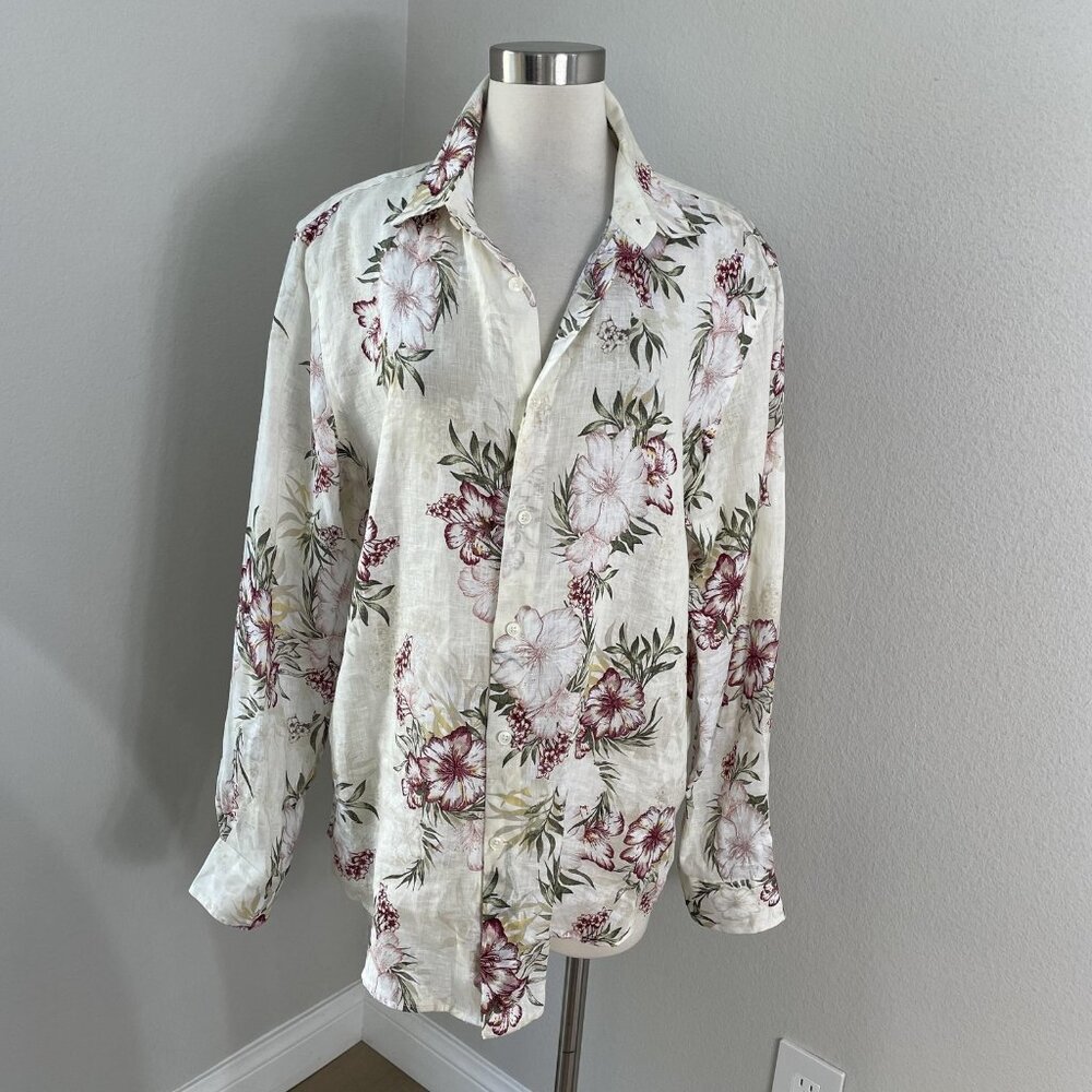 Club Room Shirt Mens Large Multicolor Linen Floral‎ Hawaiian Button Front - Picture 2 of 9